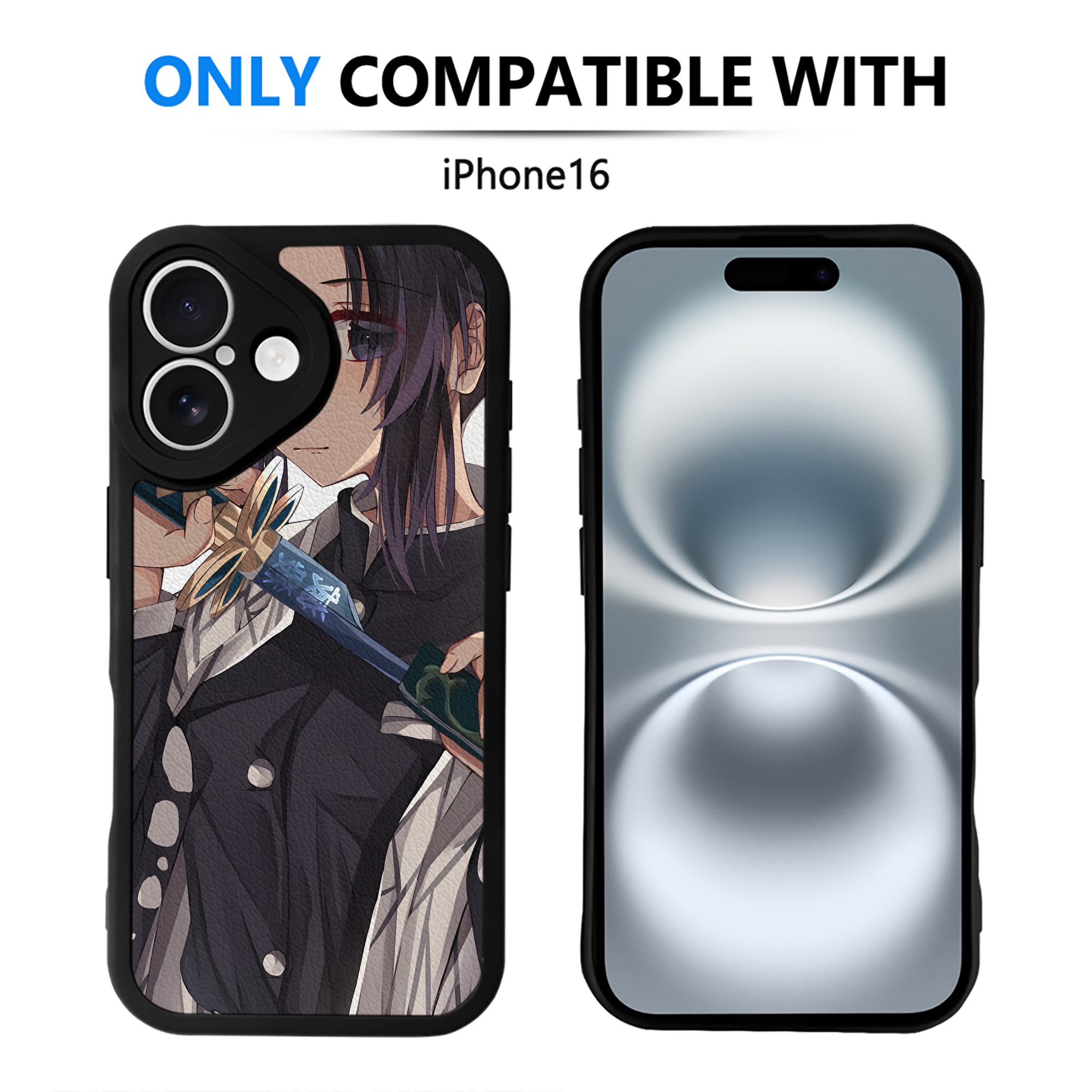 （画像用） 鬼滅の刃（きめつのやいば）蟲柱-胡蝶 しのぶ／こちょう しのぶ Kochou Shinobu 【iPhone 16シリーズ対応】シリコンスマホケース（レザー調） 材質：シリコン